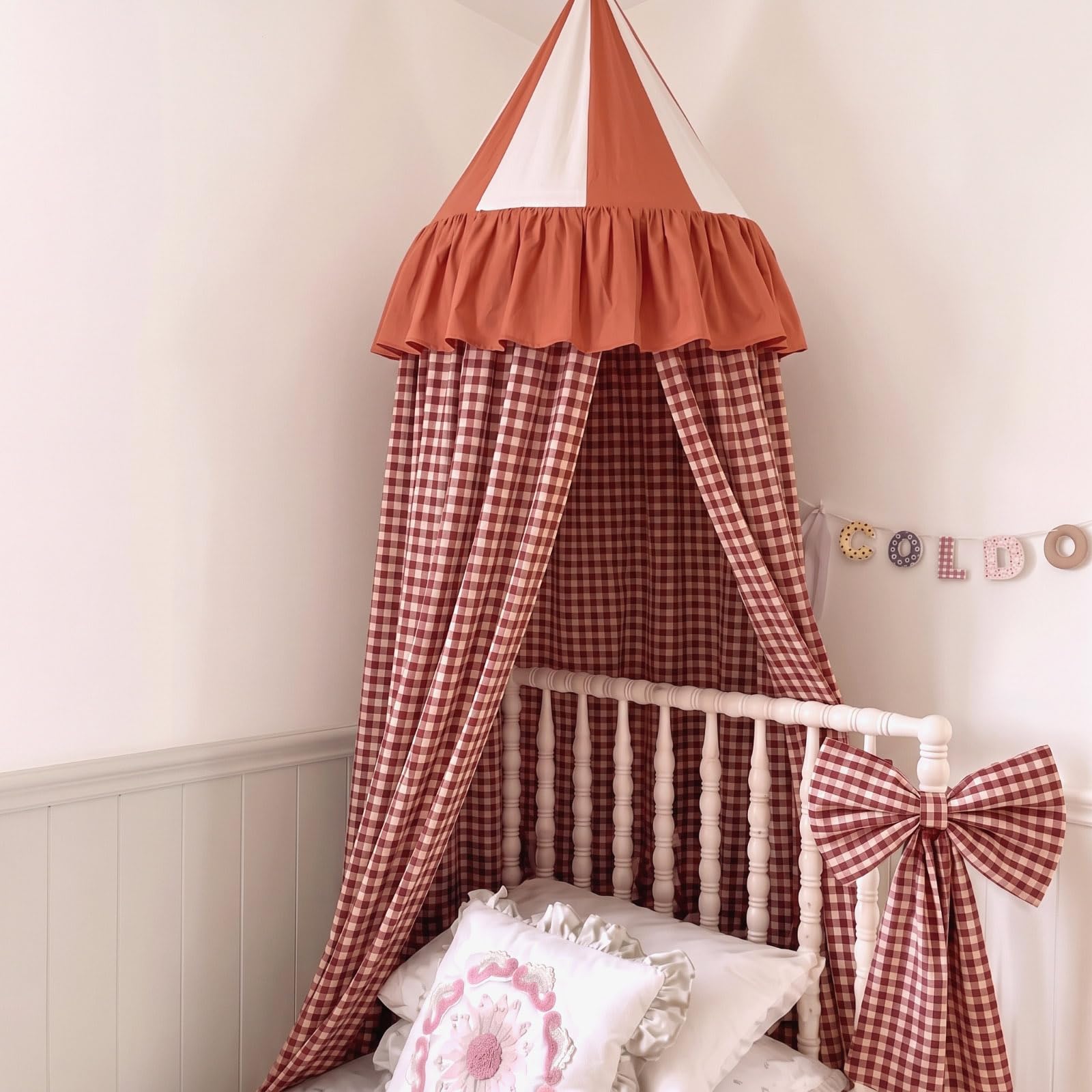 Photo 1 of SmoothNovelty Gingham Plaid Bed Canopy, Red