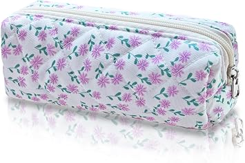 Pencil Pouch Cute Pencil Case Office Storage Bag Holder Box Organizer Aesthetic Bow Flower Pattern Makeup Pouch Cosmetic Bag for Women Girls