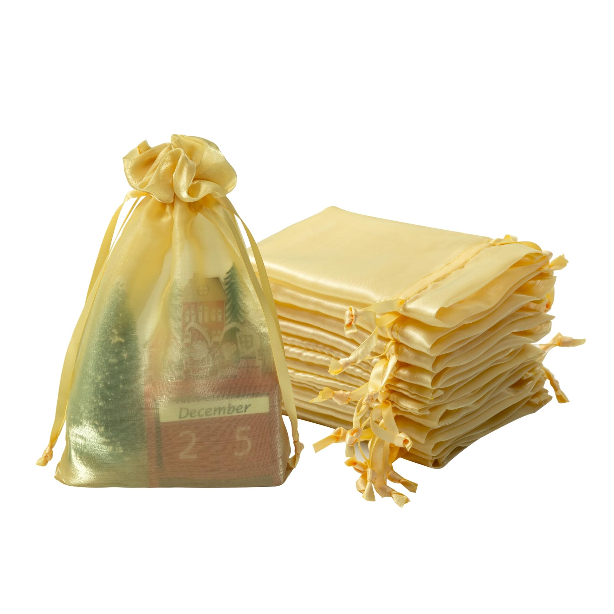 QIANF 20 Small Organza Bags with Drawstring for Wedding Favours and Jewellery - Gold 6" x 9" — image 1