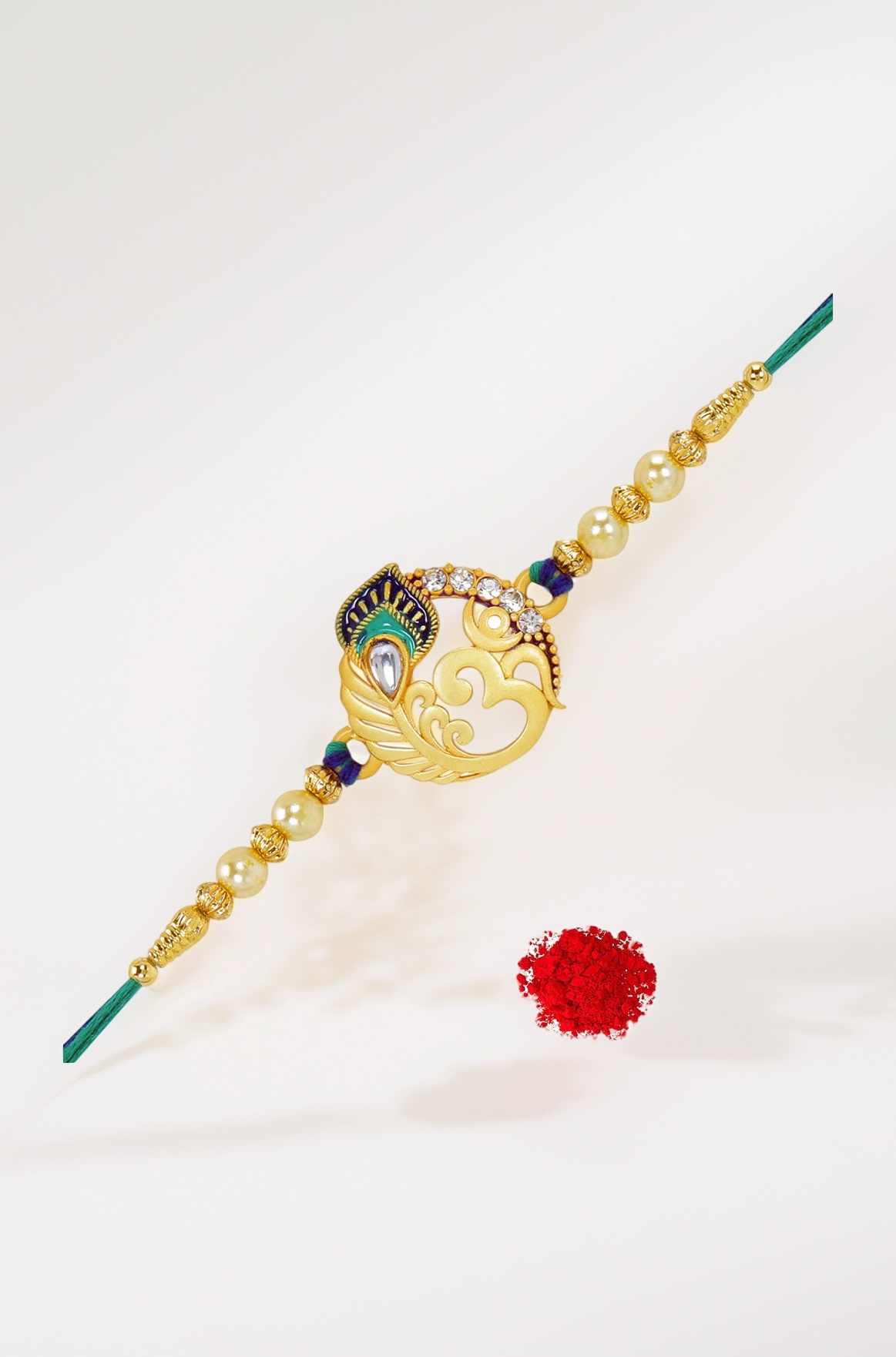 Mens Stunning Gold Plated Designer Brother's Rakhi With Roli Chawal And Greeting Card (P3)