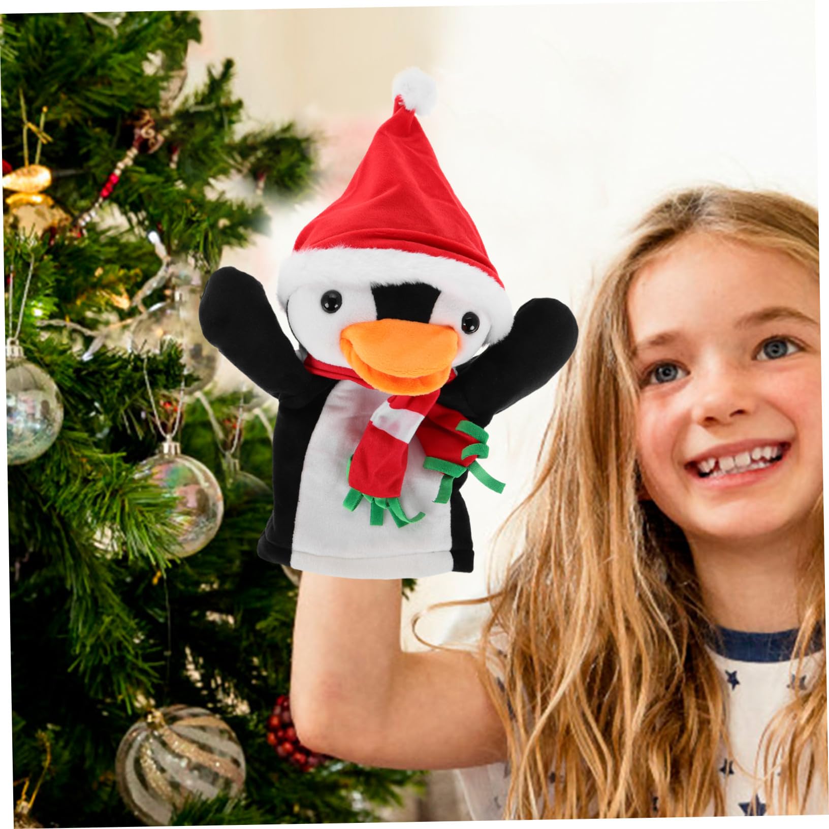FRCOLOR 4 Pièces Marionnette Main Pingouin de Noël Peluche Douce Marionnettes Doigt Mignonnes pour Garçon Fille Jeu Interactif Créatif et Décoration Festive