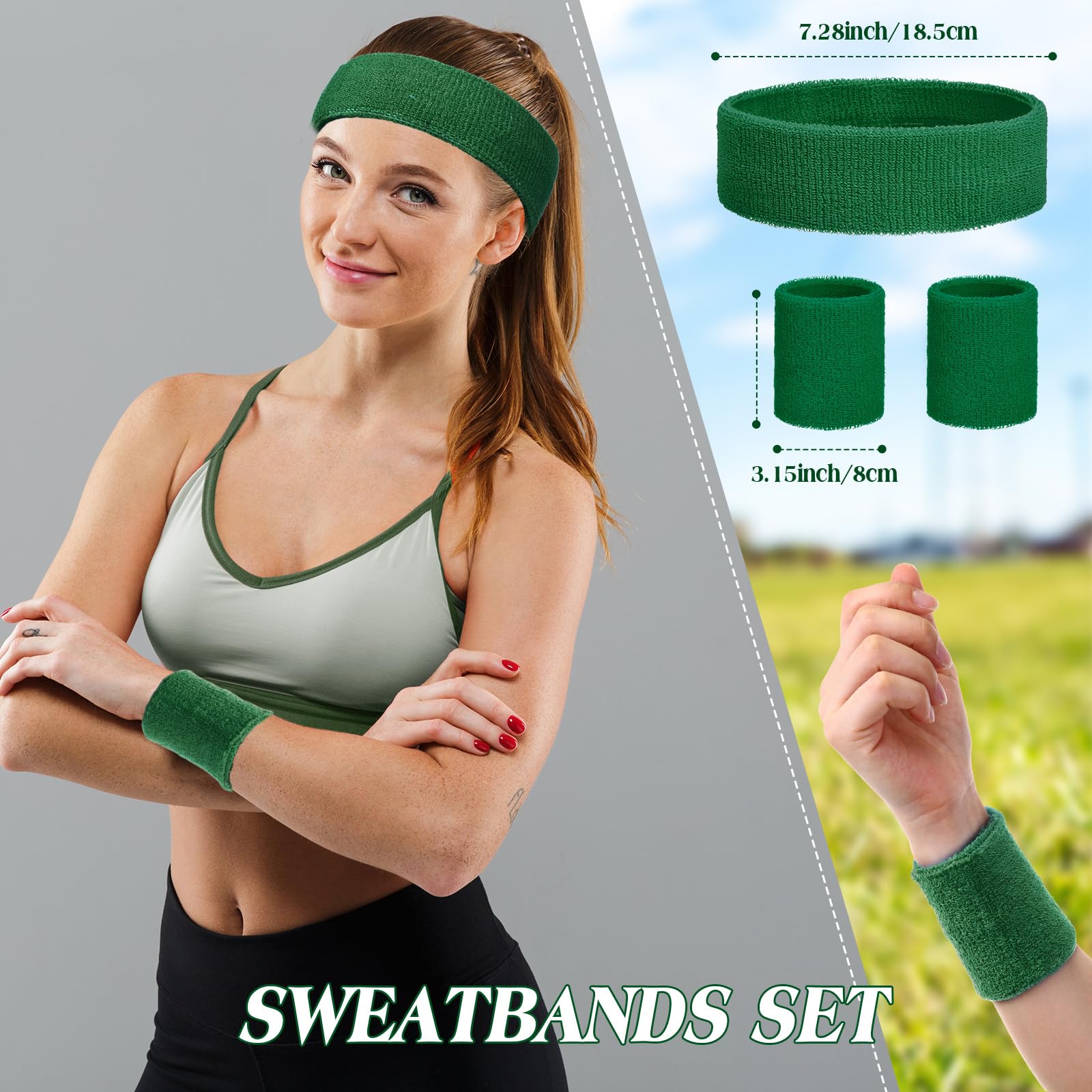 Set di fasce per il sudore al neon per uomini e donne, set di fascia sportiva in spugna di cotone da basket, tennis, fascia per sudore per costumi di Halloween anni '80 e '90, cosplay, festa