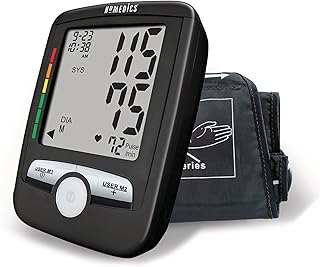 HoMedics Upper Arm Blood Pressure Monitor, Automatic BP Monitor with Easy One-Touch Operation, Stores up to 180 Readings (90 Per User), Includes One Blood Pressure Cuff and 4 AAA 1.5v Batteries