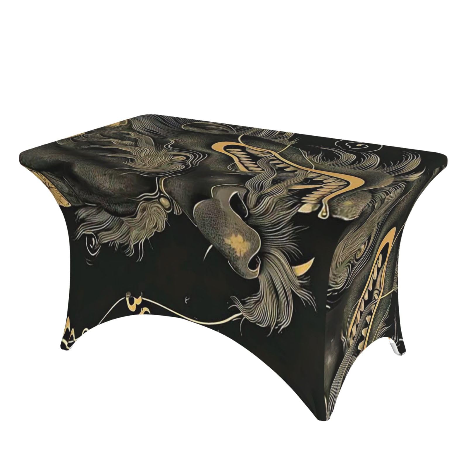 LKTPSKQRY 4ft Spandex Table Cloth For Rectangle Tables, Wrinkle Resistant Stretch Tablecloths Protector Flying Dragon Painting Washable Patio Table Cover For Wedding, Party, Banquet, Picnic