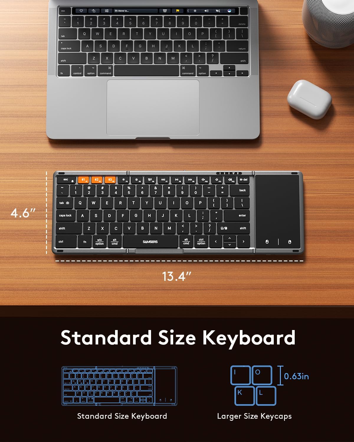 Samsers Foldable Bluetooth Keyboard with Touchpad, Full-Size Wireless Folding Key Board with PU Leather, Portable Travel for iOS Android Windows Mac OS, Support 3 Devices (BT5.1 x 3) - Image 3