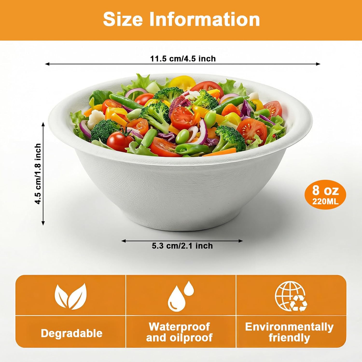 300 Pack 8 oz Disposable Paper Bowls Bulk, Quality White Compostable Heavy Duty Soup Bowl Made of Sugarcane Bagasse for Hot Soup, Salad, Ice Cream, Party and Picnic Supplies