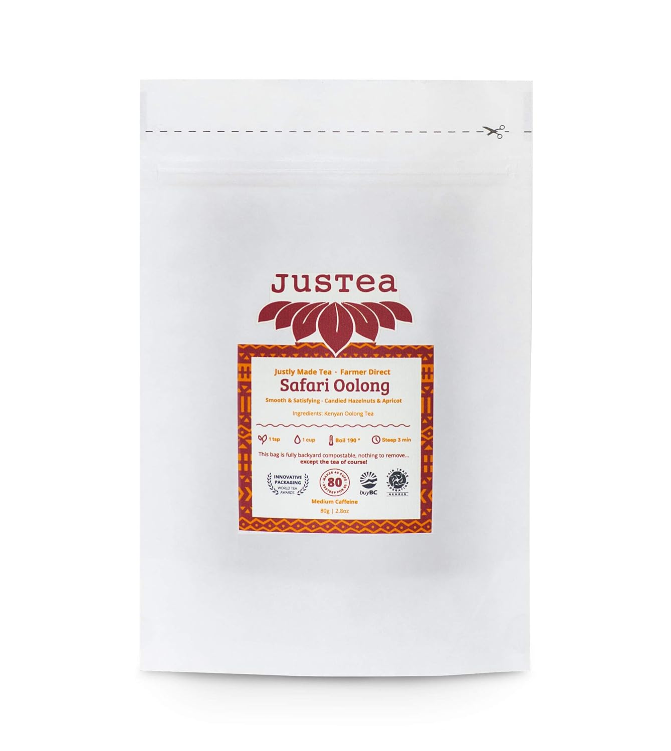 JusTea SAFARI OOLONG Loose Leaf Oolong Tea in a