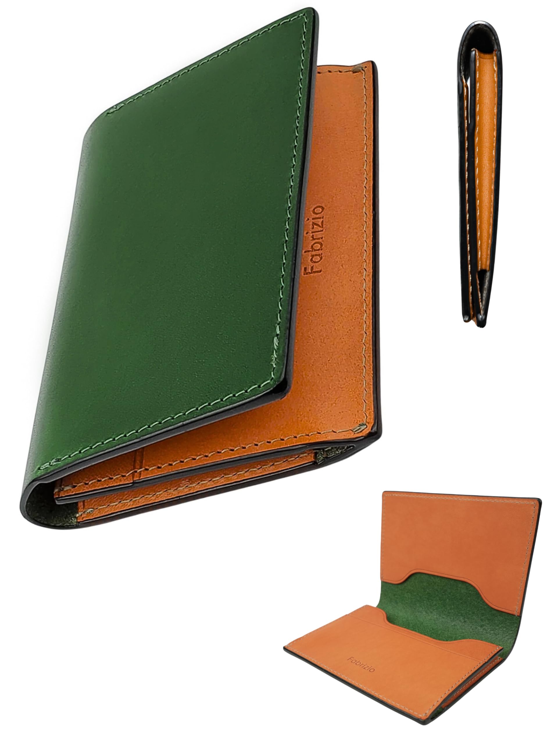 Fabrizio Italian Leather Business Card Holder Green Slim 40 Cards