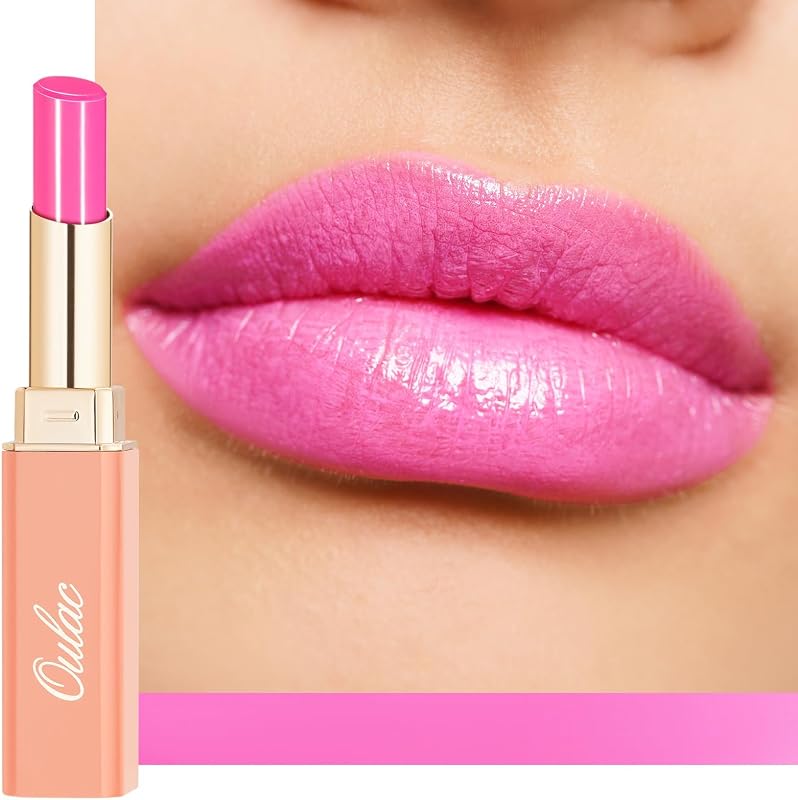 Oulac Moisturizing Shine Pink Lipstick for Women - 2 in 1 Glossy Bright Pink Tinted Lip Balm, Hydrating Winter Lipstick for Dry Lips,Shine Juicy Finish Vegan 2.2g/0.07oz (15)