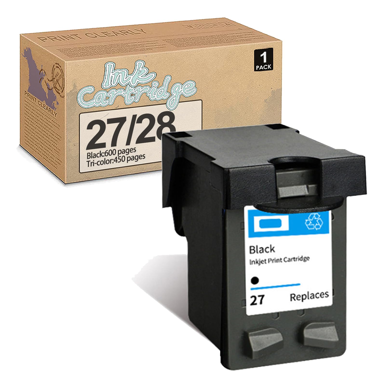 27 28 Ink Cartridges Compatible for HP 27 28 C8727AN C8728AN Replacement for HP DeskJet 3320 3420 3520 3550 3620 3650 OfficeJet 4110 4215 PSC 1110 1200 1310 Fax 1240 1 Black