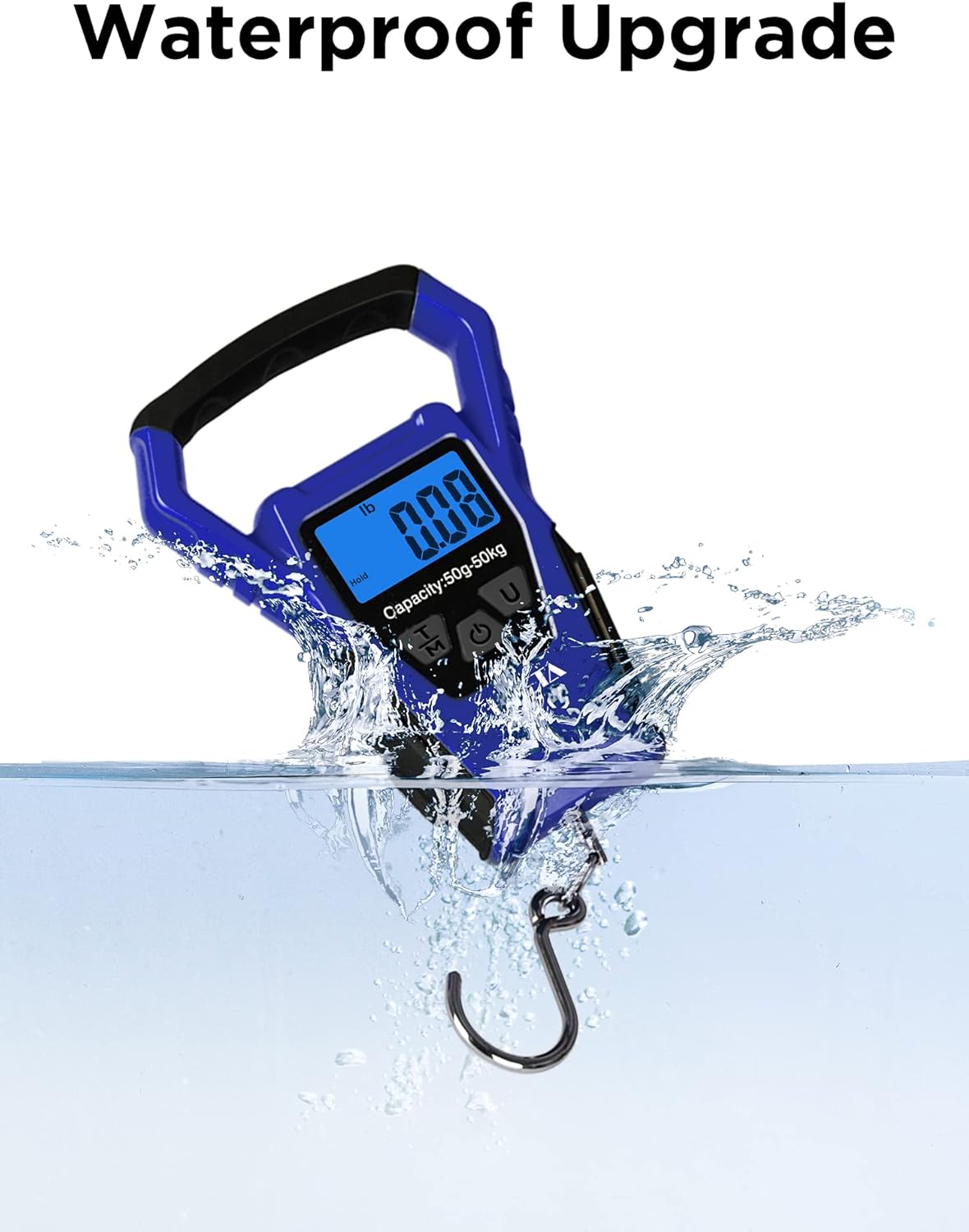 HEETA Waterproof Fish Scale Digital with Backlit LCD Display, 110lb/50kg Portable Hanging Scale Fishing Scale for Home and Outdoor, Measuring Tape and 2 AAA Batteries Included (Blue) : Sports & Outdoors