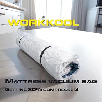 WORKKOOL Yatak için İkiz Boy Vakum Torbası, Kolay Taşıma ve Depolama için Yatak Sıkıştırma Çantası, Askılı Köpük ve Lateks Yatak Vakum Torbası (TWIN, TWIN-XL)