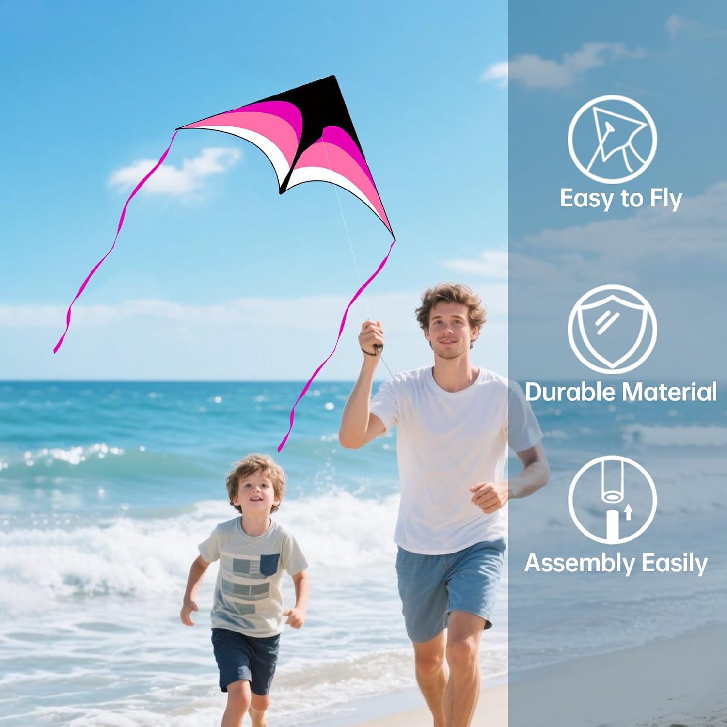 3 Pack Delta Kite Set for Adults and Kids, Single Line Beach Kites for Boys & Girls, Three Handle with String Included
