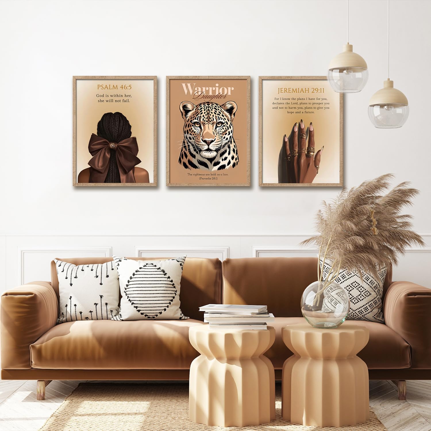 Christian Black Woman Wall Art Set of 3, African American Warrior Daughter Leopard Bible Verse Wall Decor, Inspirational Religious Artwork for Bedroom Living Room Office, 12x16inch Unframed Posters image 4