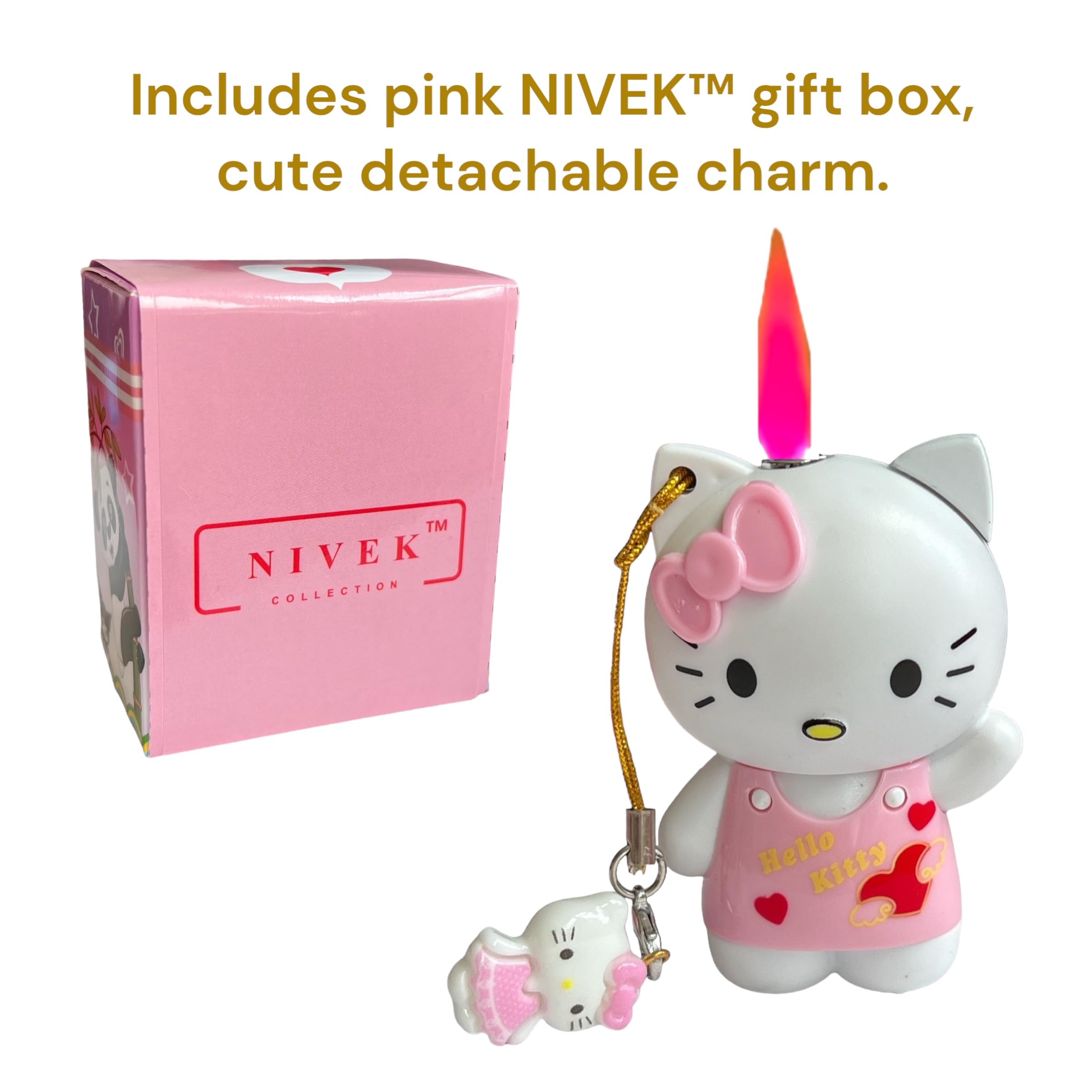 NIVEK Kitty Cat Y2K Cool Lighter 3D Torch Pink Flame Cute Character Japanese Pendant Refillable Collectable (Pink)