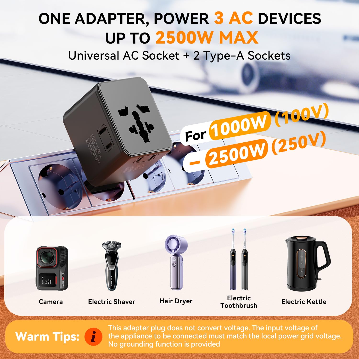 Auxmir Adaptador Enchufe Universal, Adaptador Internacional con 3 USB-C y 2 USB-A (PD 45W), Adaptador Universal para Europa, Reino Unido, Estados Unidos, Canadá, Australia (212 países), Negro - 4