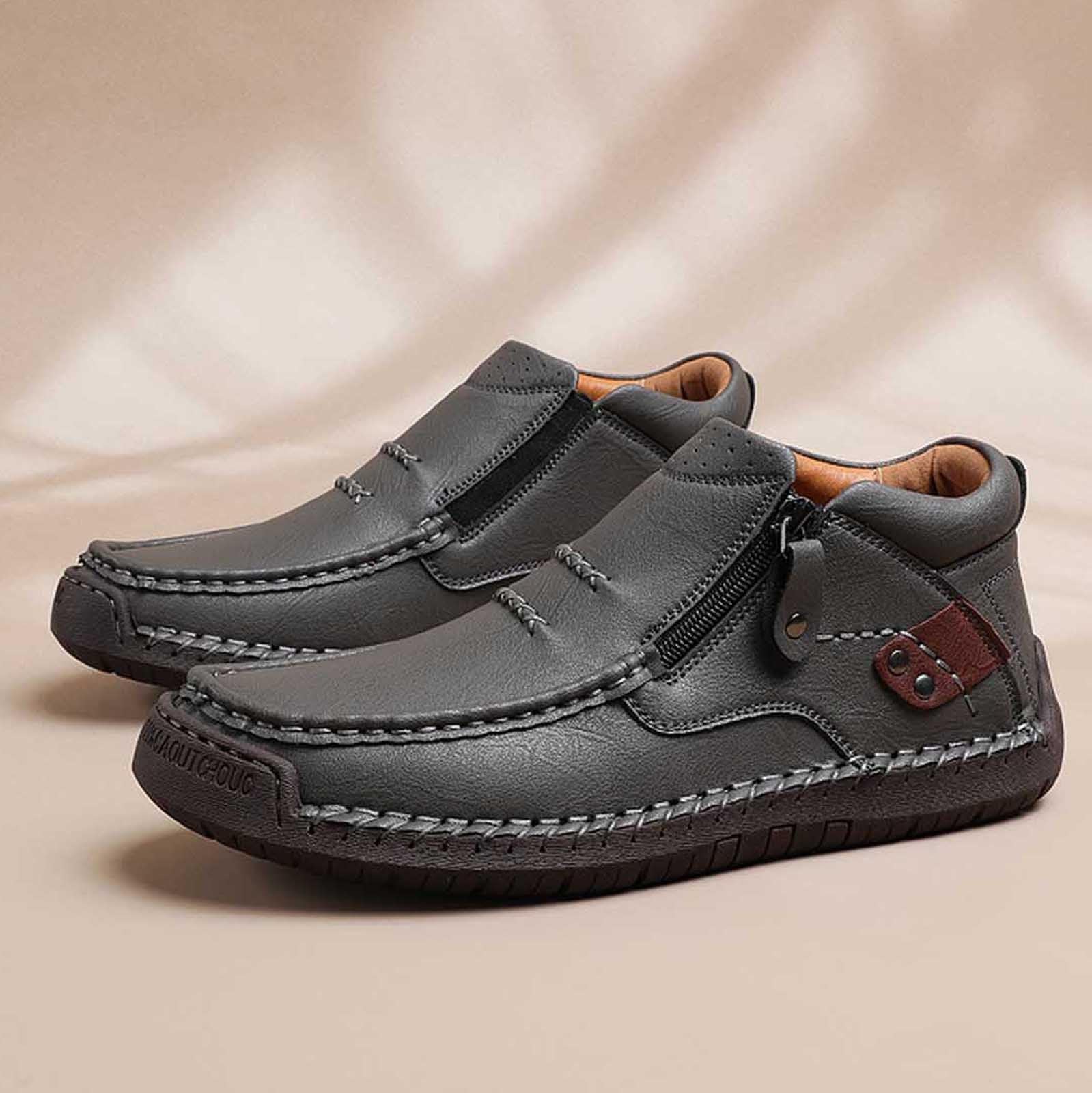 Mokassins Herren Leder - Slipper & Mokassins Für Herren Halbschuhe Leicht Weich Wanderschuhe Lässige mit Seitenreißverschluss Flache Schuhe Slip On Lederschuhe