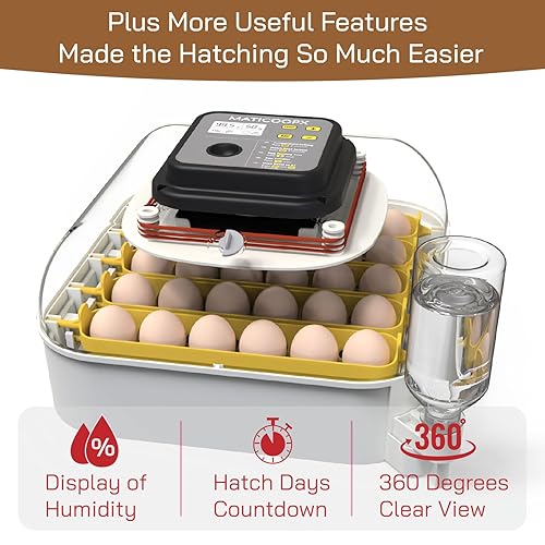 Miniatura 6 de MATICOOPX Incubadora de 30 Huevos con Pantalla de Humedad, Ovoscopio para Huevos, Girador Automático de Huevos, para Incubar Pollos