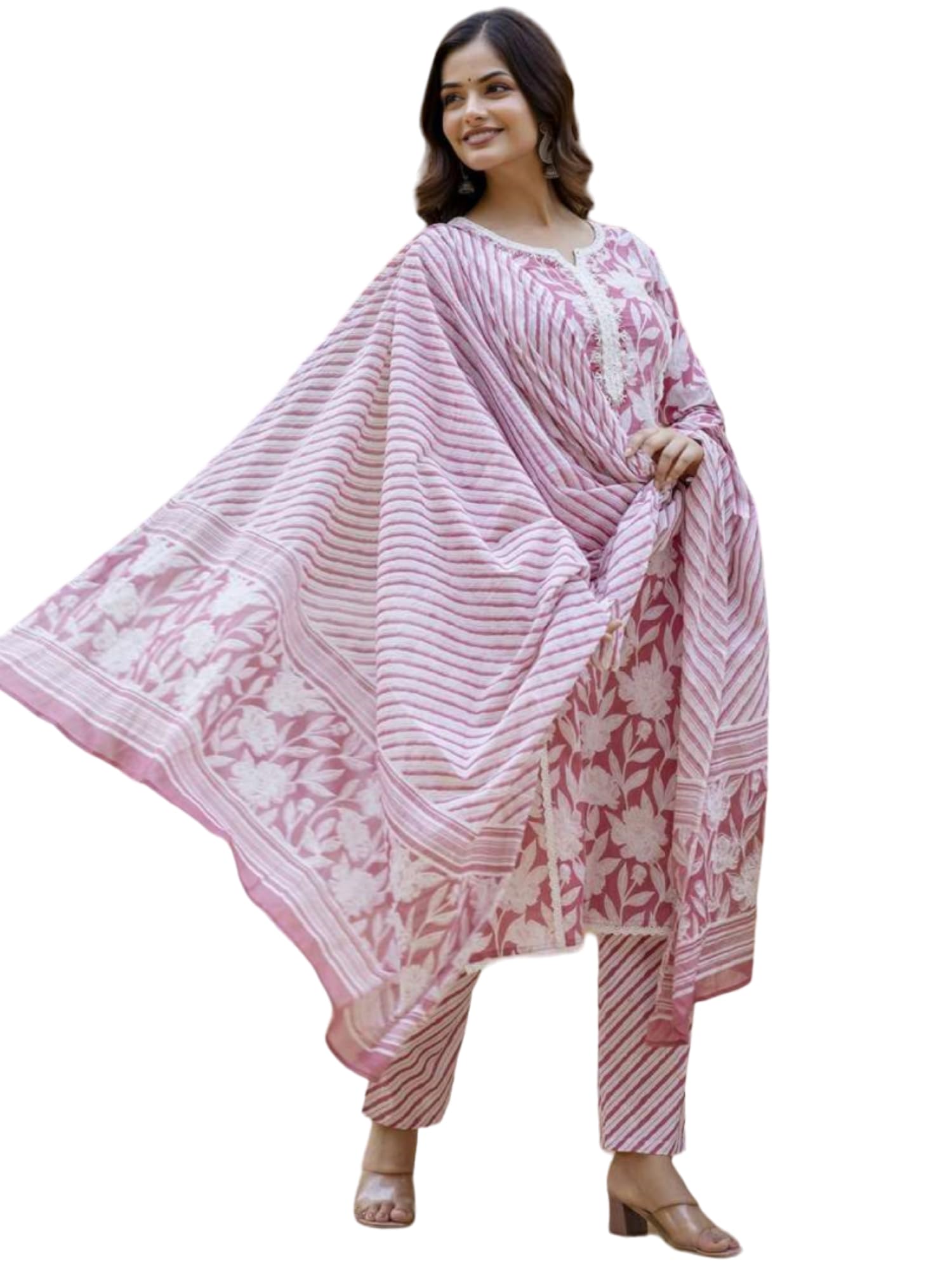 PARTHVI Women Straight Floral Printed Kurta and Pant Set with Dupatta | Ethnic Set | Dupatta Set | Suit Set | Kurta Set | Wedding Suit Set