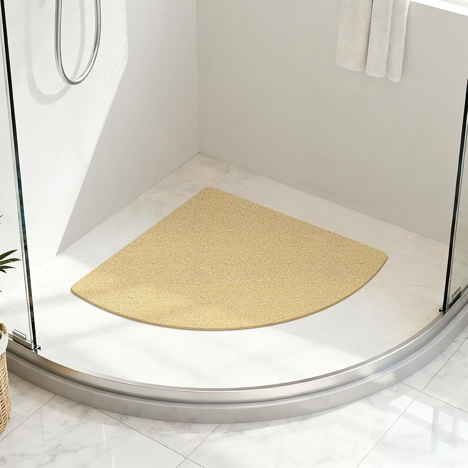 Yolife Triangle Shower Mat, 23.6" x 23.6" Loofah Corner Shower Mat, Yellow