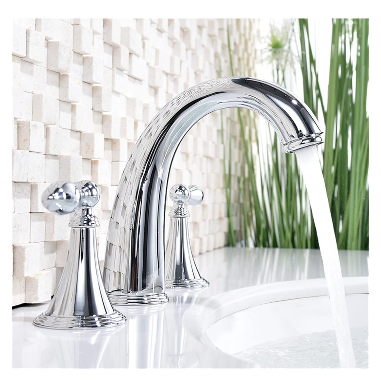 Robinet de lavabo en laiton chrome anti-fuite mitigeur eau trois trous