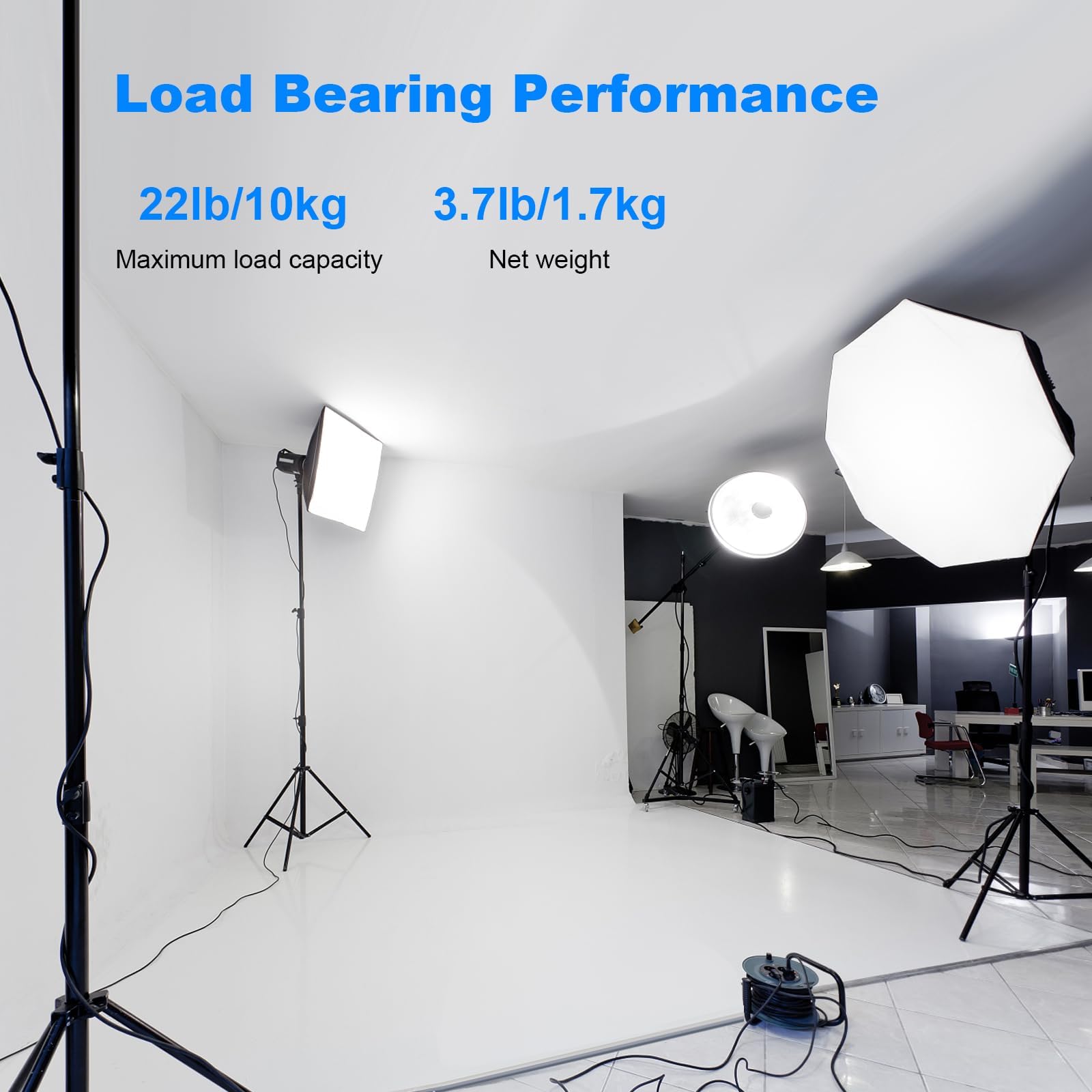 Supporto per luce resistente da 2,8 m con molla in alluminio imbottito, supporto per illuminazione treppiede, carico massimo: 10 kg, regolabile 94 cm-280 cm, con borsa per il trasporto, per