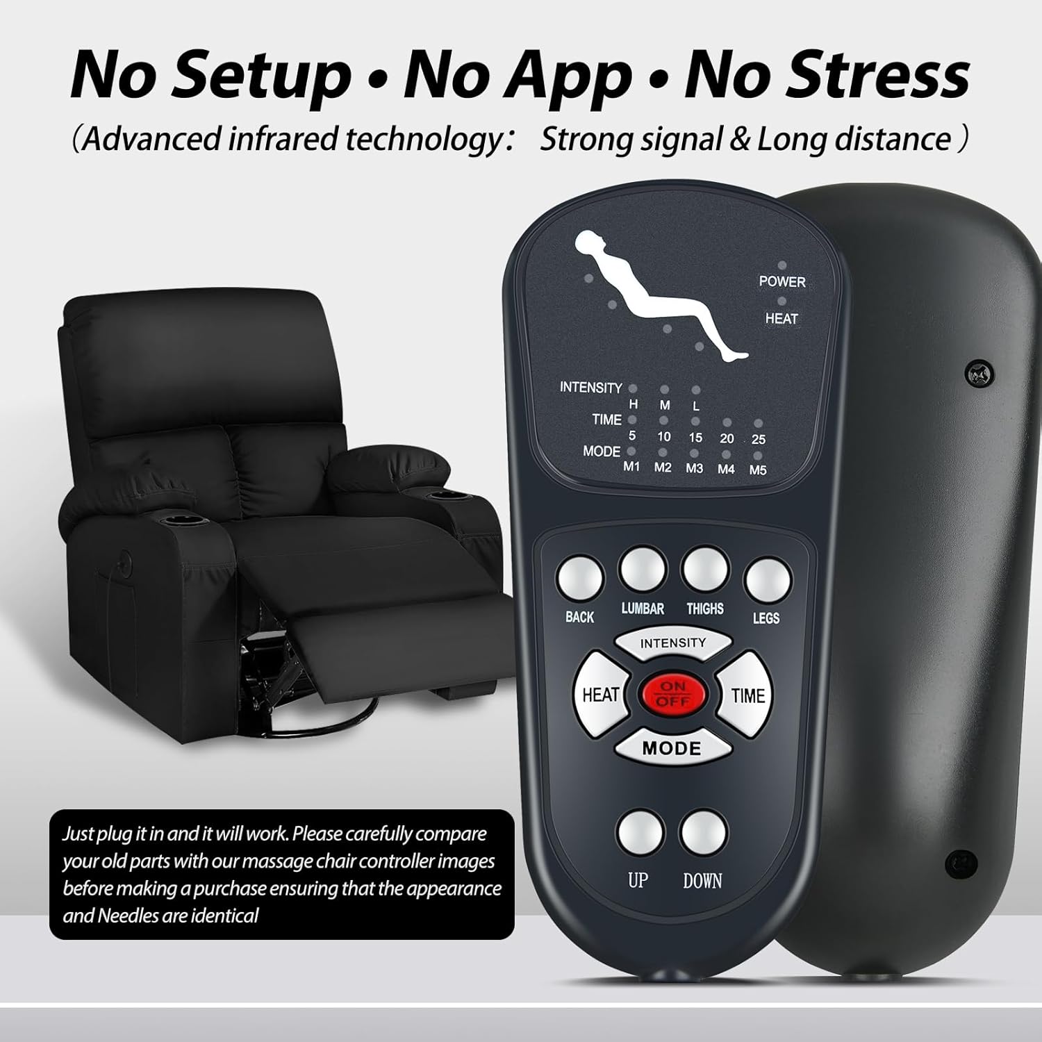 New 3 Pin Replacement Massage Function Remote Handset Controller for Recliner Lift Chair, Controls 1 Lifting Up/Down Motor 4 Sets of Vibration Motors 1 Heating Pad Rocker Chair Controller