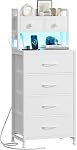 REAHOME 41 Table de chevet de Inch Tall avec station de recharge, LED Stand de nuit avec 6 Tiroirs en tissu, Table de chevet avec 3-Tier Étagères de rangement en bois pour chambre, bureau, petits espaces, grain de bois noir