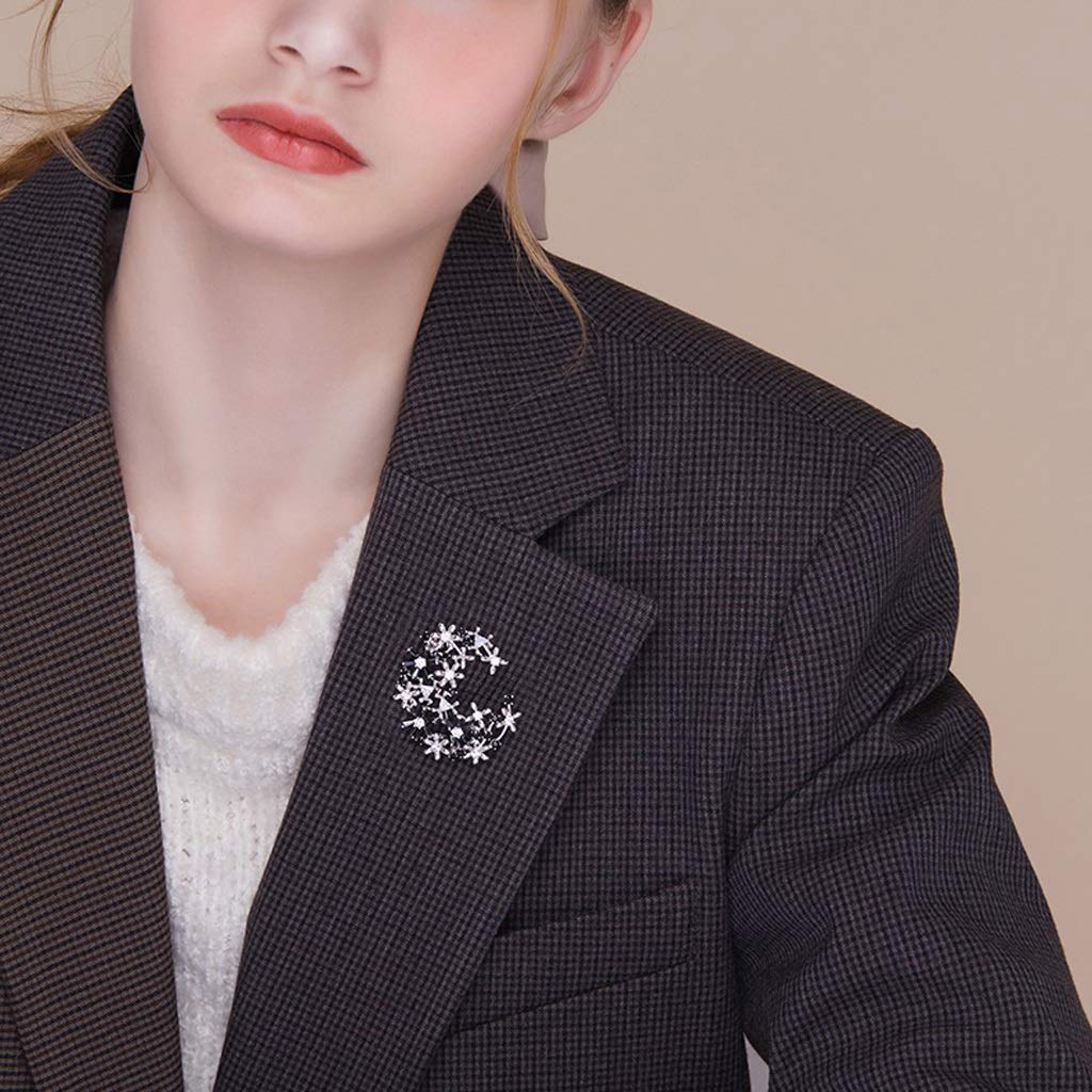 Broche Broche de estilo elegante a la moda, broches de flores con diamantes de imitación de plata galvanizada, camisa for mujer, traje, chaleco, hebilla de seguridad Broches para Ropa ( Color : Silver