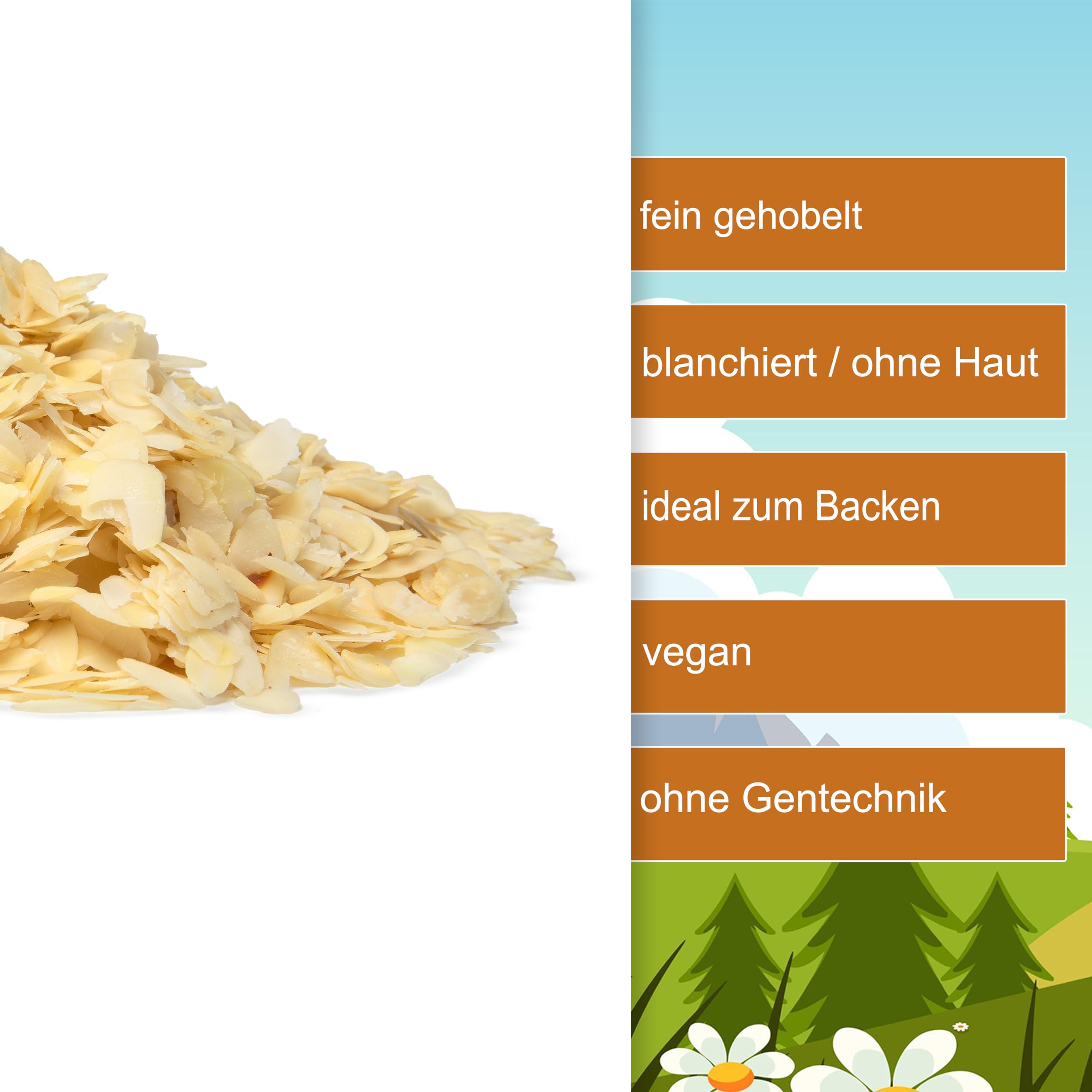 Mandeln gehobelt 1kg-2kg - Mandeln blanchiert - geschält/ohne Haut - Mandelflocken ungeröstet & ungesalzen - ideal zum Backen und für kreative Rezepte - süßlich-nussig - (2kg Eimer)
