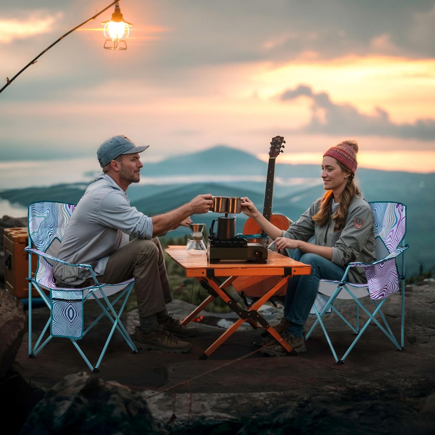 Nazhura 2 Pack Folding Camping Chair with Cooler Pouch, Mesh Backrest and Cup Holder Pocket (Flower, 2 Pack) - Image 8