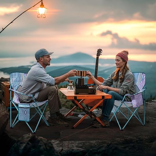 Miniatura 8 de Nazhura Paquete de 2 sillas plegables de camping con bolsa refrigeradora, respaldo de malla y bolsillo para portavasos (flor, paquete de 2)