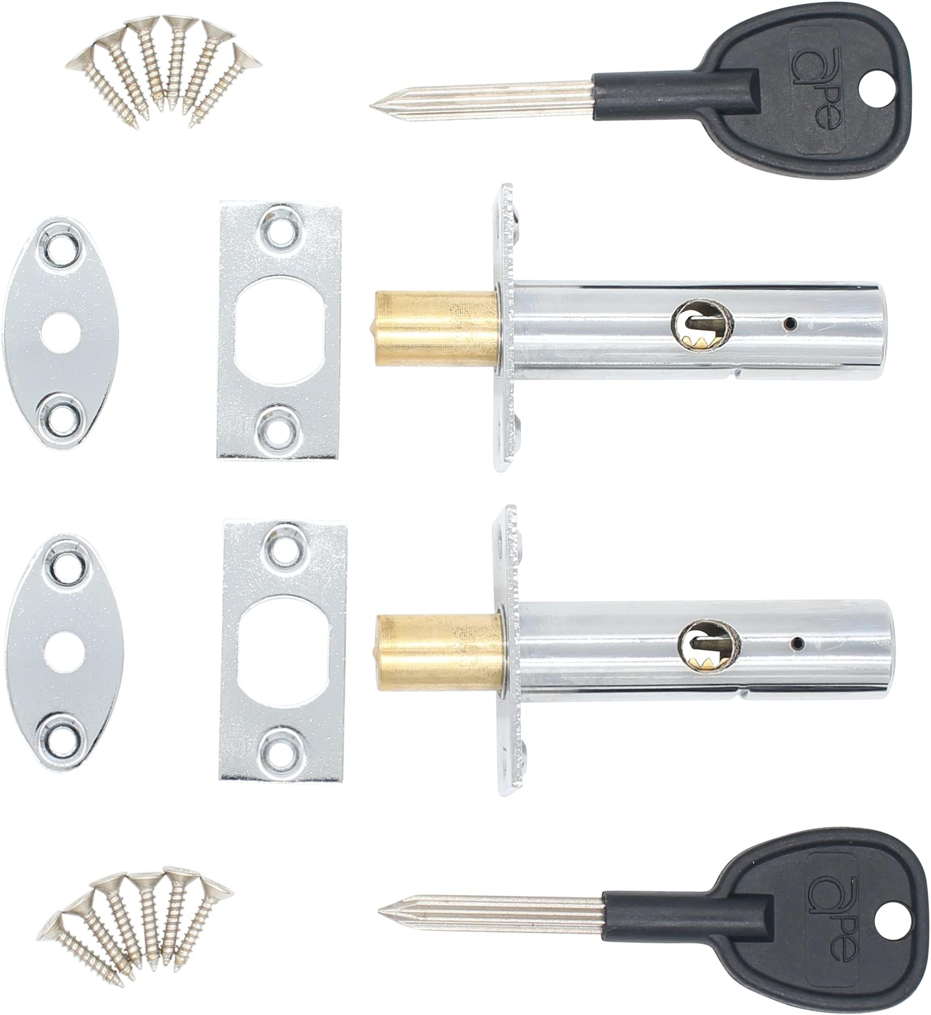 Door Mortice Rack Bolt | Polished Chrome | Pack of 2 Bolts + 2 Star Keys