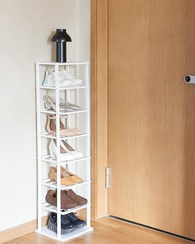 Zapatero vertical de bambú de 8 niveles, soporte de almacenamiento de zapatos independiente, torre de almacenamiento de zapatos que ahorra espacio