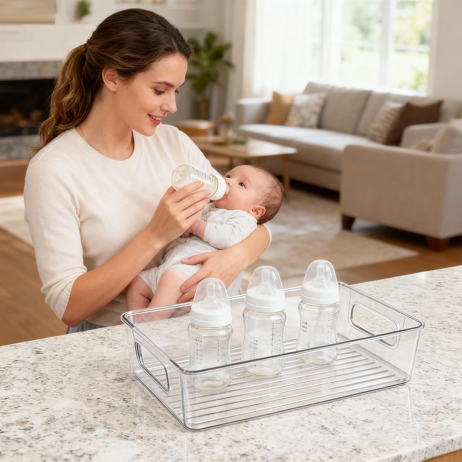 2Pack Clear Baby Bottle Organizer Portable Baby Bottle Storage Container for Cabinet,Drawer，Counter,Kitchen,Refrigerator-Portable Nursery Storage Plastic Baby Organizer