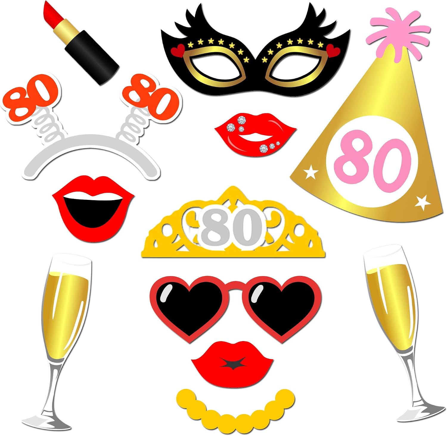 Konsait 80th Birthday Photo Booth Props(48Count), Funny 80 Party Photo Props Kit Black Gold Decor with Stick for Man Woman 80th Birthday Decorations Supplies Birthday Party Accessories Favors image 4