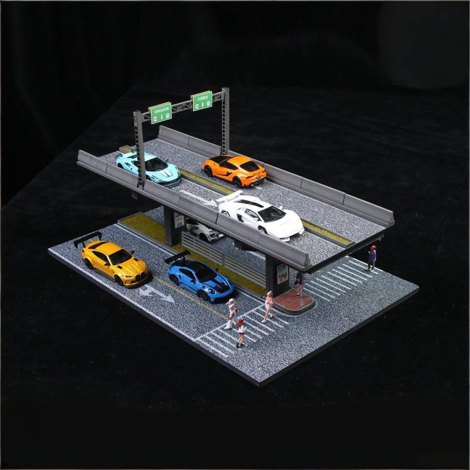 Mini Escena de Puente Diorama Maqueta Base Expositor con Señalización Barandillas y Estructuras en PVC y para Mostrar Tráfico y Estacionamiento a