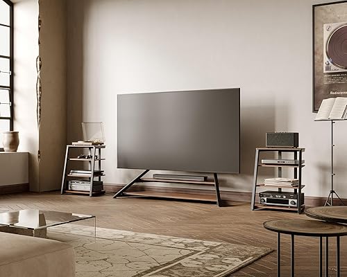 Miniatura 7 de FITUEYES Diseño de 4 niveles, estante de esquina para reproductor de discos, gabinete de madera para equipo de audio, torre de estantes con altura