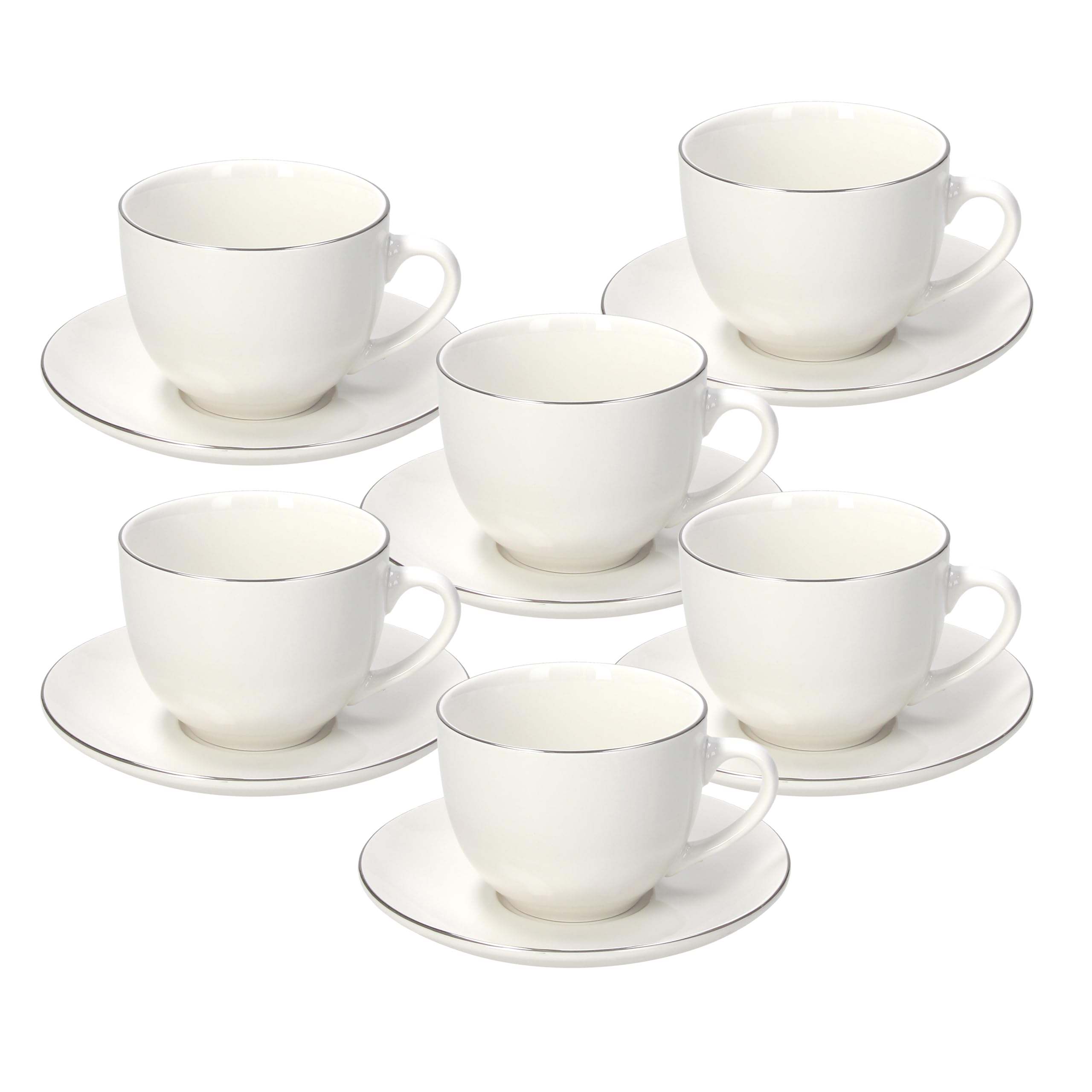 Tognana Platinum Band, Pack of 6 Tea Cups and Saucers, Porcelain, White