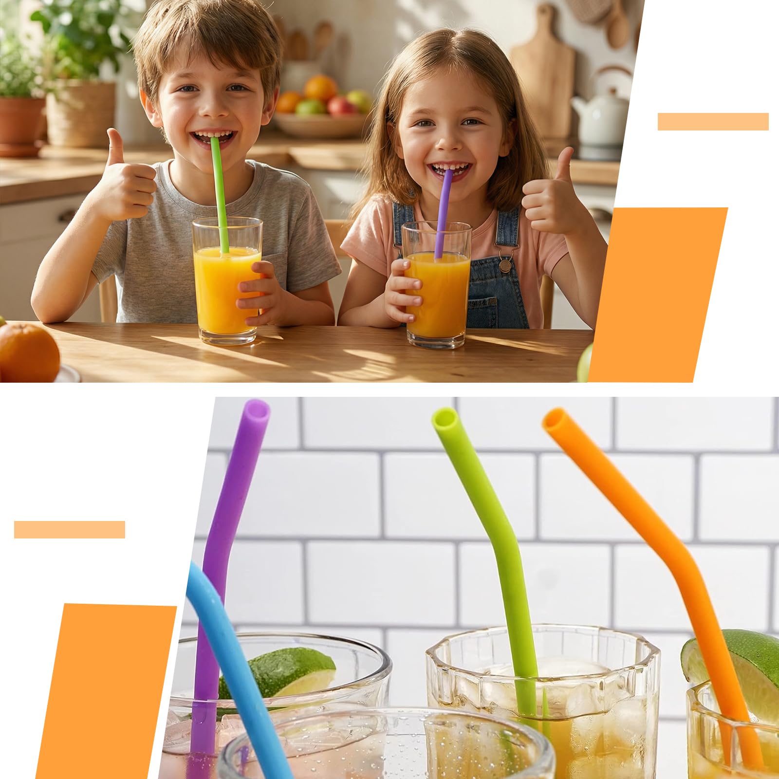 HORREX 22 Piezas Pajitas Reutilizables Incluye 2 Cepillo Limpiador, Ecológico Resistente Pajitas Silicona, Coloridas Silicona Plegable Ecológico para Bebidas Frías Juice Coffee Cóctel
