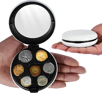 Coin Dispenser Set of 2 Black and White 35 Pcs Coin Purse, Portable Coin Holder Round Coin Case with Mirror 8.5*3cm