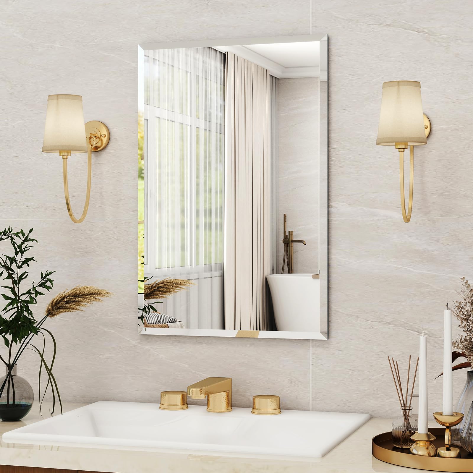 Artloge Frameless Mirror, Wall Mirror 16" x 24", Modern Rectangle Bathroom Mirrors for Wall with Polished Edge, Hangs Horizontally or Vertically, Entryways, Bathroom