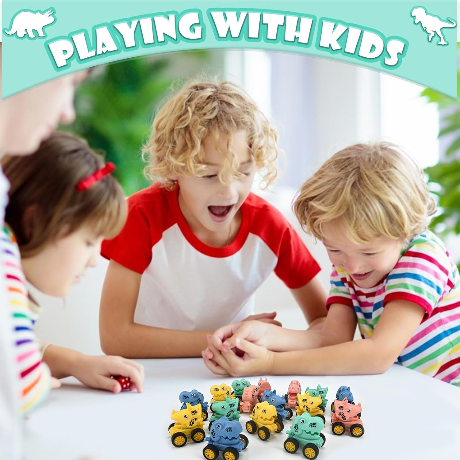 16Pcs Dinosaur Pull Back Cars Set for Kids Toddler, Bulk Mini Dinosaur Party Favors, Pinata Fillers, Goodie Bag Stuffers, Classroom Prizes,Dinosaur Toys for Kids 3-5 (Dinosaur Cars)