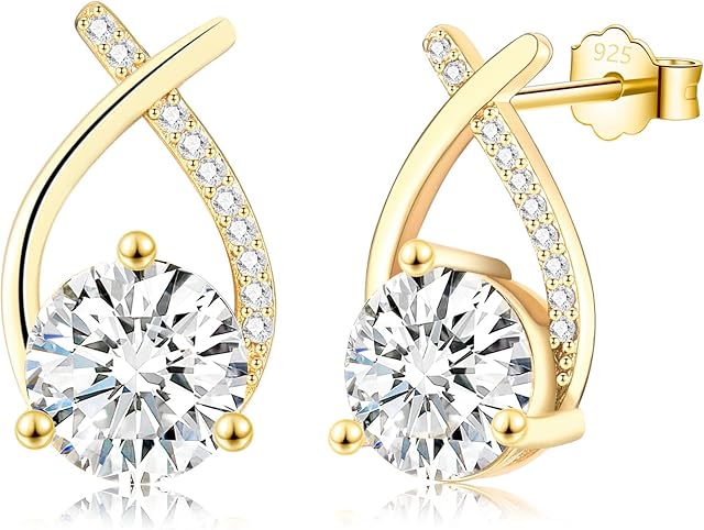 EPIRORA Sterling Silver Earrings for Women Girls, Hypoallergenic 18K Gold Plated Cubic Zirconia Stud Earrings Wedding Jewellery Gifts