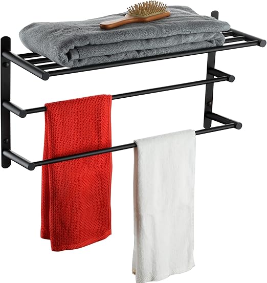 KOKOSIRI Double Towel bar with Shelf 3 Tier Towel Rack with Single