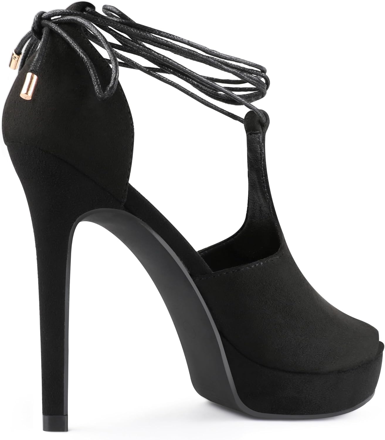 Zzheels Women's Peep Toe Heel Platform Stiletto High Heels Strappy Lace up Heels Dress Party Pumps - Image 4