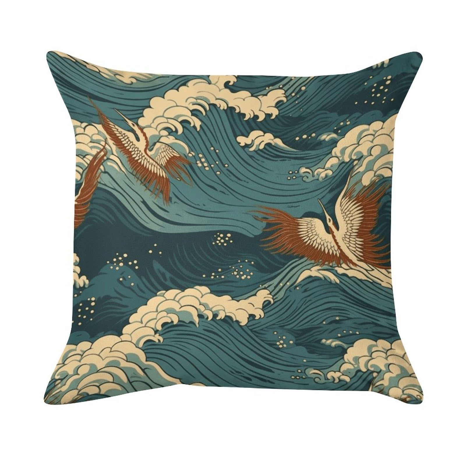 FekiLoot Japan Wave Wallpapers Pillowcase Velvet Throw Pillow Cover Ultra Soft Lumbar Pillow Shells Square Cushion Cases with Zipper Luxury Cozy Pillows Shams for All Seasons