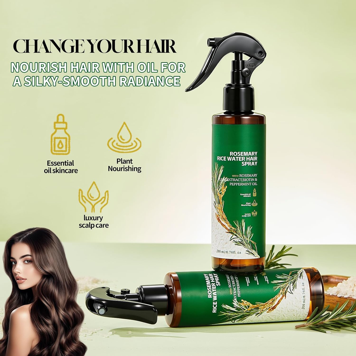 Rosemary and Rice Water Spary for Hair Growth- with Rosemary Leaf Extract,Biotin and Peppermint Oil,Moisturises Scalp, Detangles and Nourishes Hair for Women & Men, 6.76fl.oz image 4