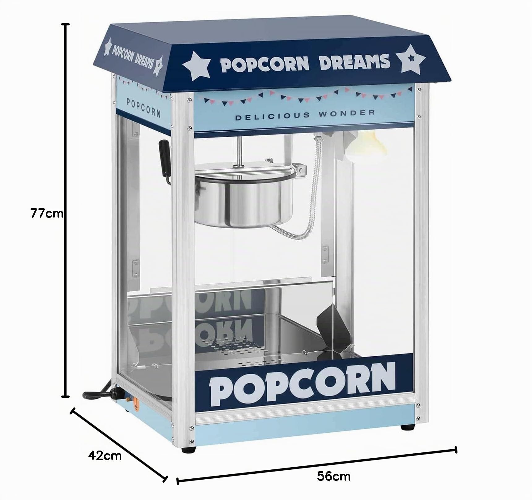 Royal Catering Palomitera Máquina Profesional (Potencia: 1.500 W, Producción: 5 kg/h, Con iluminación, Azul) Para Venta Ambulante