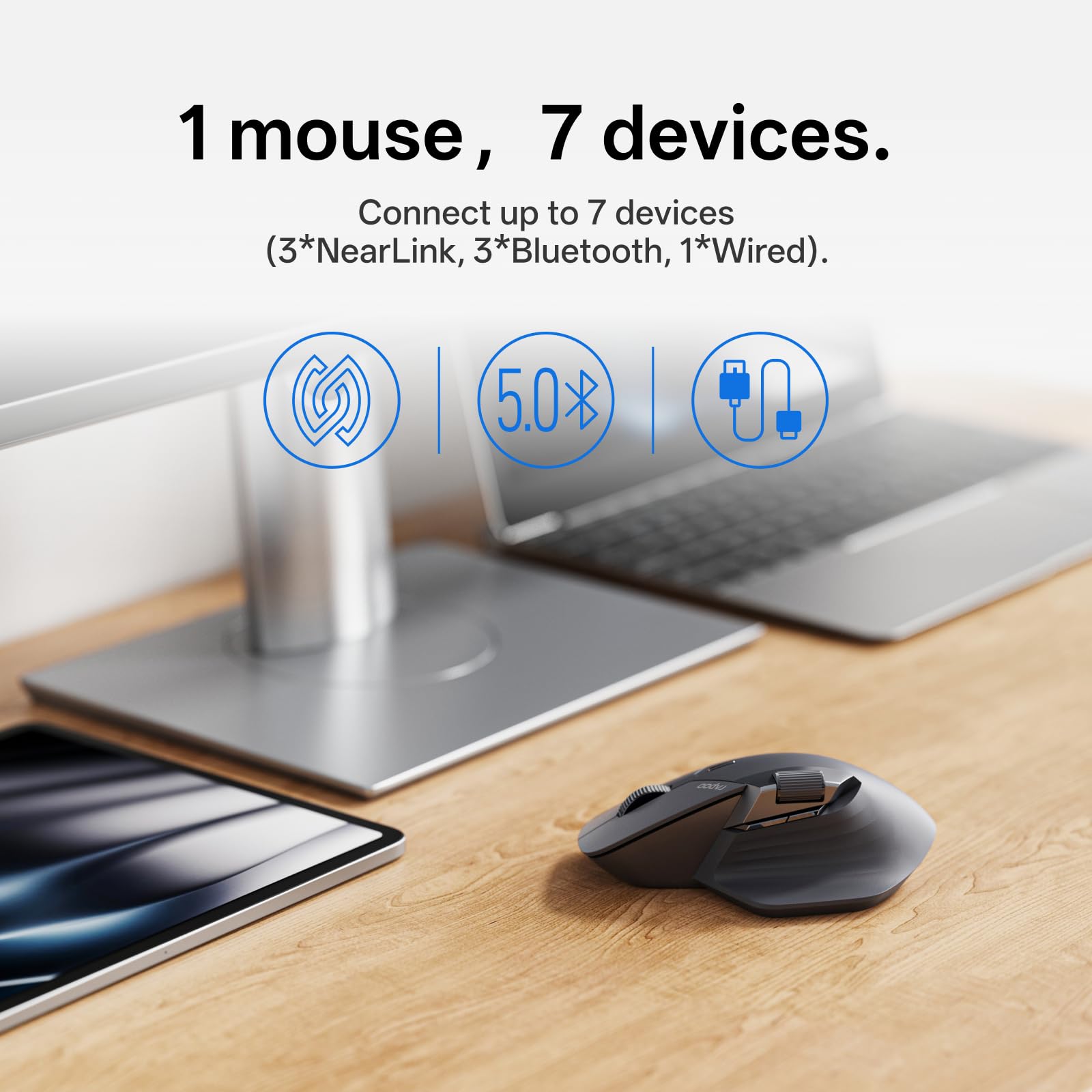 Rapoo MT760 PRO Wireless Mouse, NearLink + Bluetooth 5.0 Multi-Device, 12K DPI, 2K Polling, Ergo for Work & Gaming, 11 Programmable Buttons, On-Board Memory, Quiet Clicks, USB-C, 120 Days Battery Life
